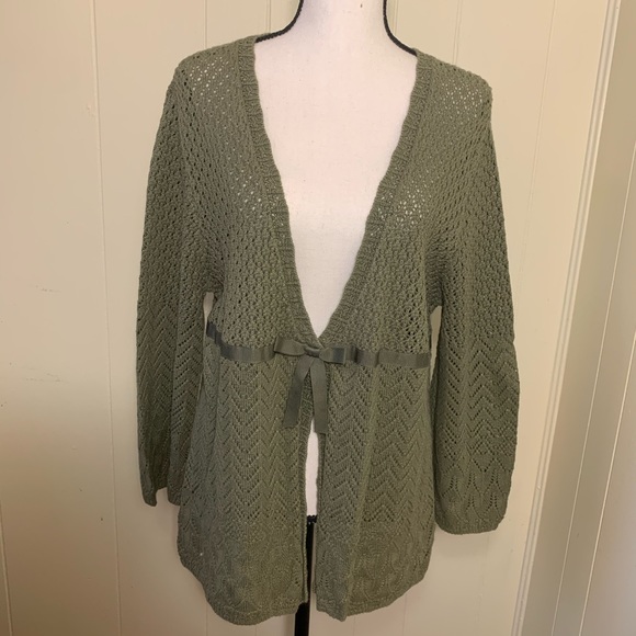 ALFRED DUNNER Cardigan Green Eyelet Sweater Large - Picture 2 of 14